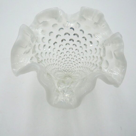 Vintage Fenton 4" Clear Hobnail Glass Miniature Vase Opalescent Ruffled Edge - Picture 7 of 7